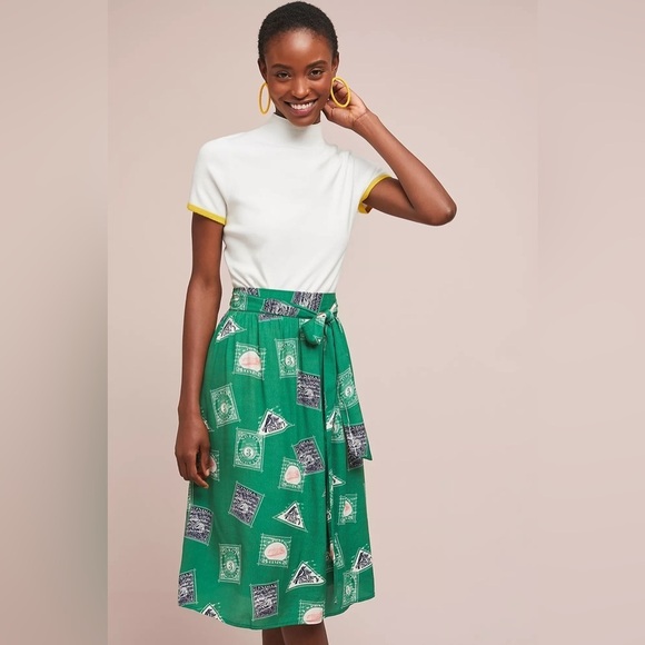 Anthropologie Porridge LARGE Getaway Printed Skirt flowy bow strap Lined - Picture 2 of 10